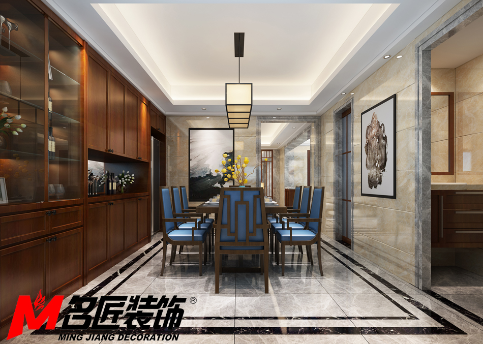 新中式风格室内装修设计效果图-临沧御景江南三居133平米