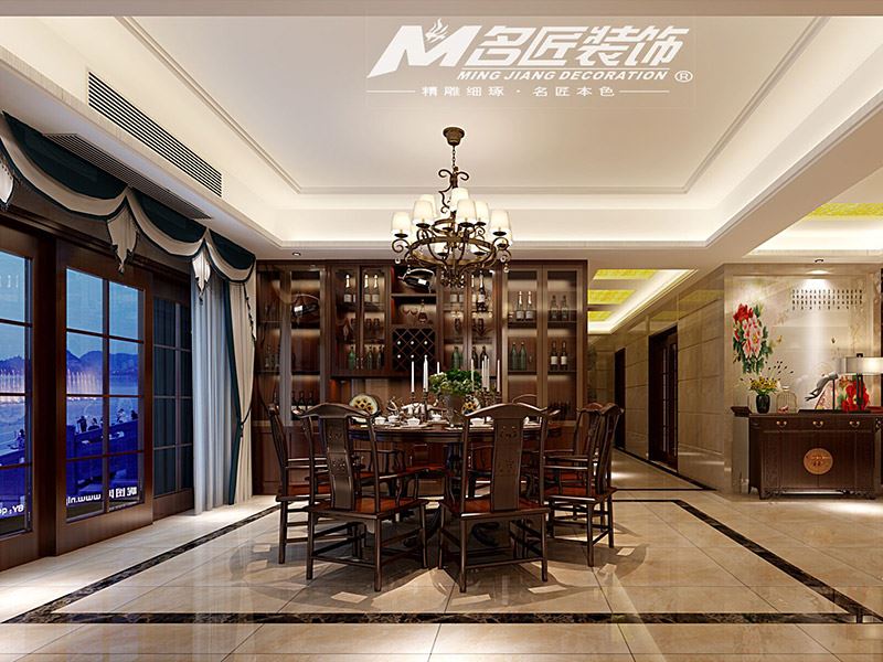 新中式风格室内装修效果图-万泰二期三居133平米