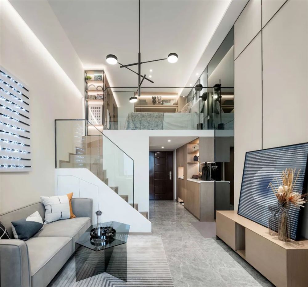 临沧汇悦城41平米复式公寓-现代轻奢风格临沧复式公寓室内装修设计