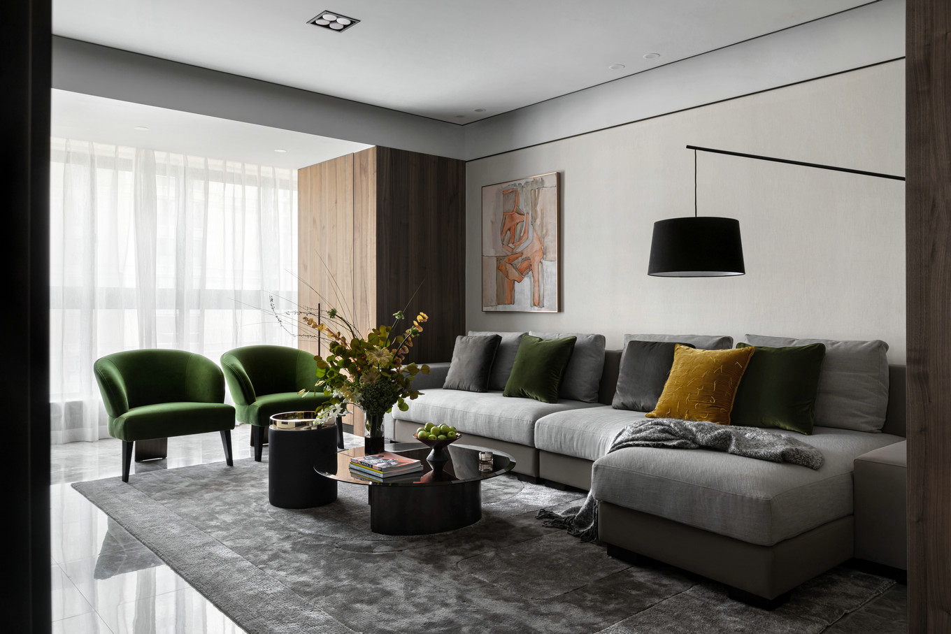 现代高级灰风格室内家装案例效果图-客厅沙发